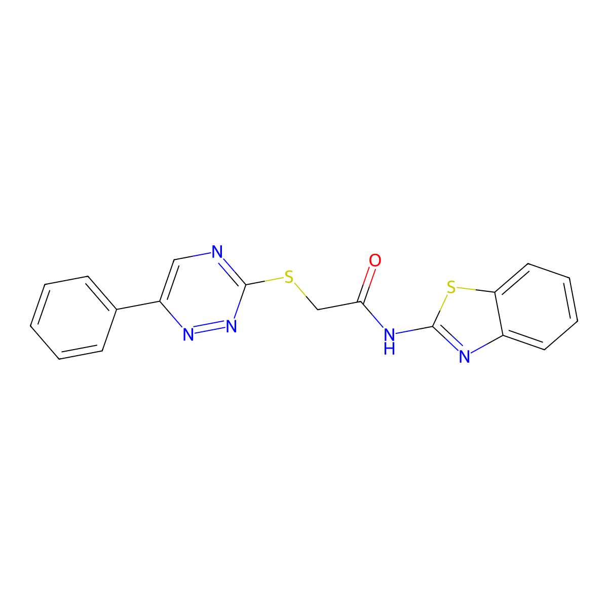 N-(1,3-benzothiazol-2-yl)-2-[(6-phenyl-1,2,4-triazin-3-yl)sulfanyl]acetamide molecular structure, CAS 838885-43-1