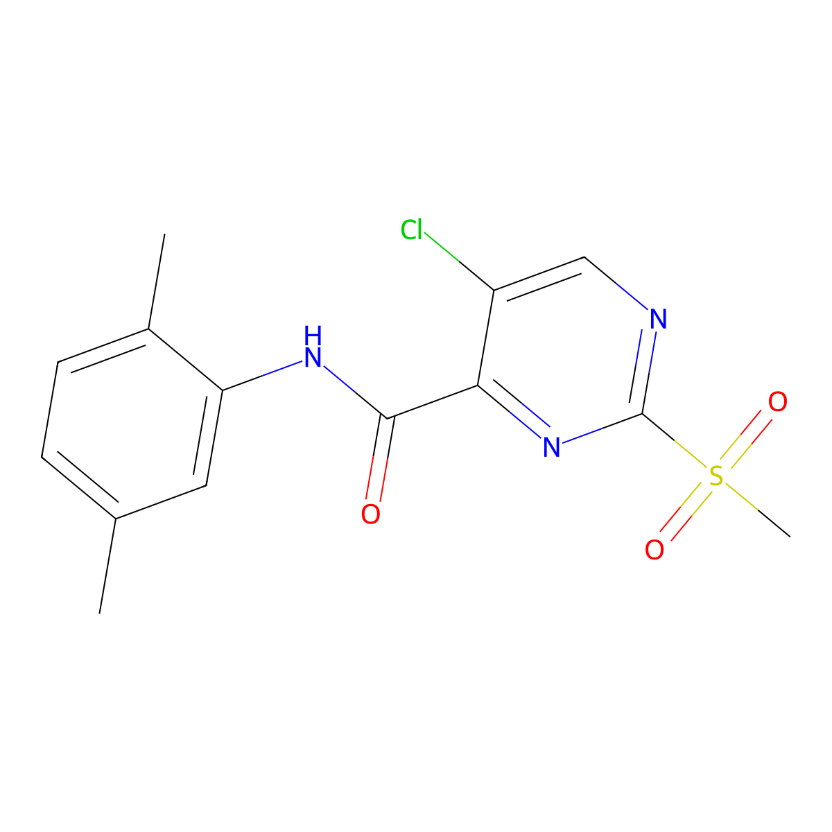 5-chloro-N-(2,5-dimethylphenyl)-2-methylsulfonylpyrimidine-4-carboxamide molecular structure, CAS 838885-51-1