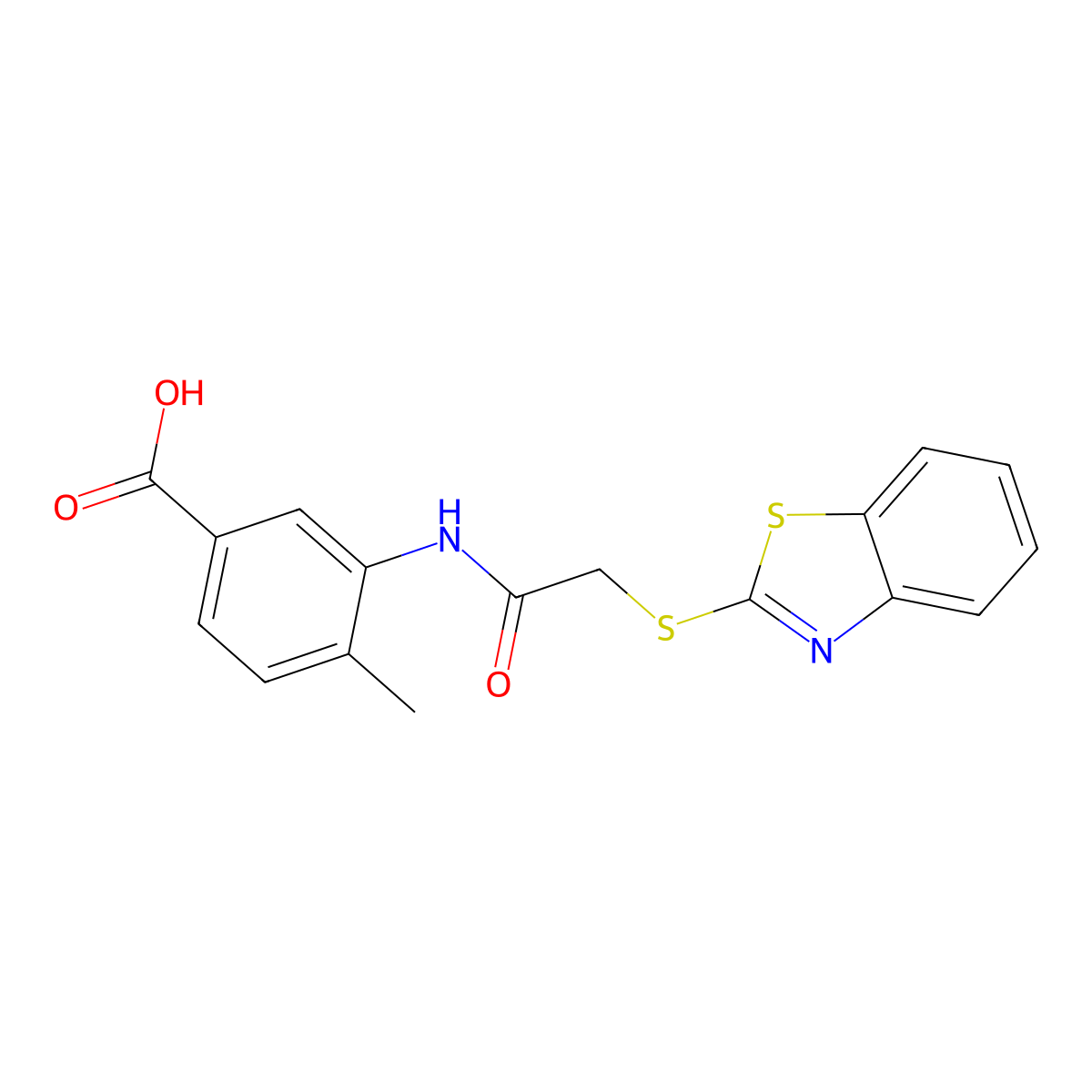 3-[[2-(1,3-Benzothiazol-2-ylsulfanyl)acetyl]amino]-4-methylbenzoic acid molecular structure, CAS 838885-52-2