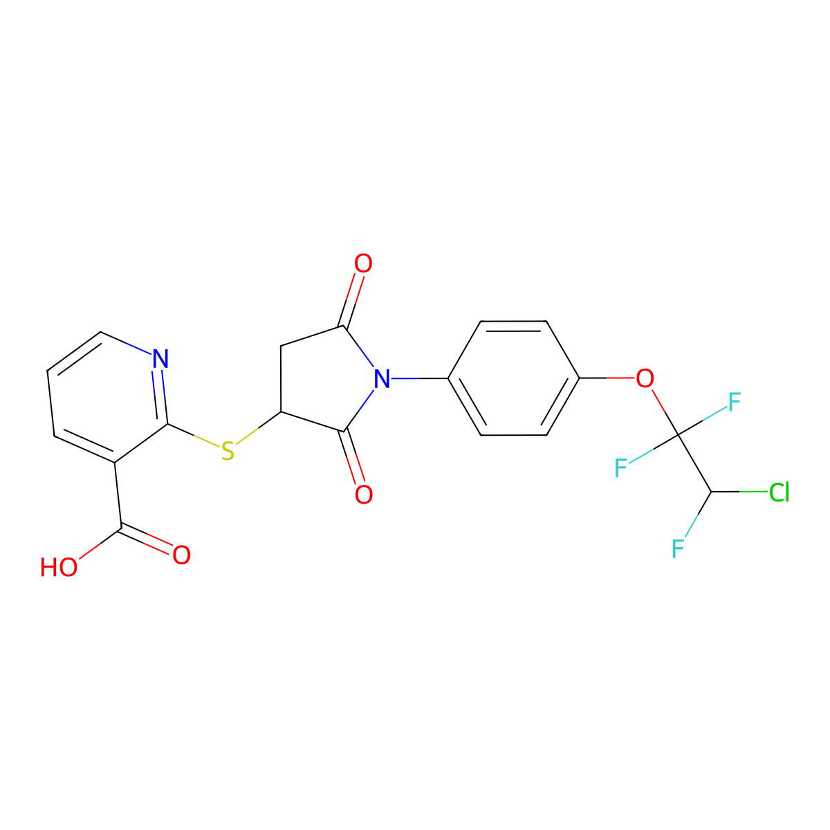 2-({1-[4-(2-Chloro-1,1,2-trifluoroethoxy)phenyl]-2,5-dioxopyrrolidin-3-yl}sulfanyl)pyridine-3-carboxylic acid molecular structure, CAS 838885-55-5