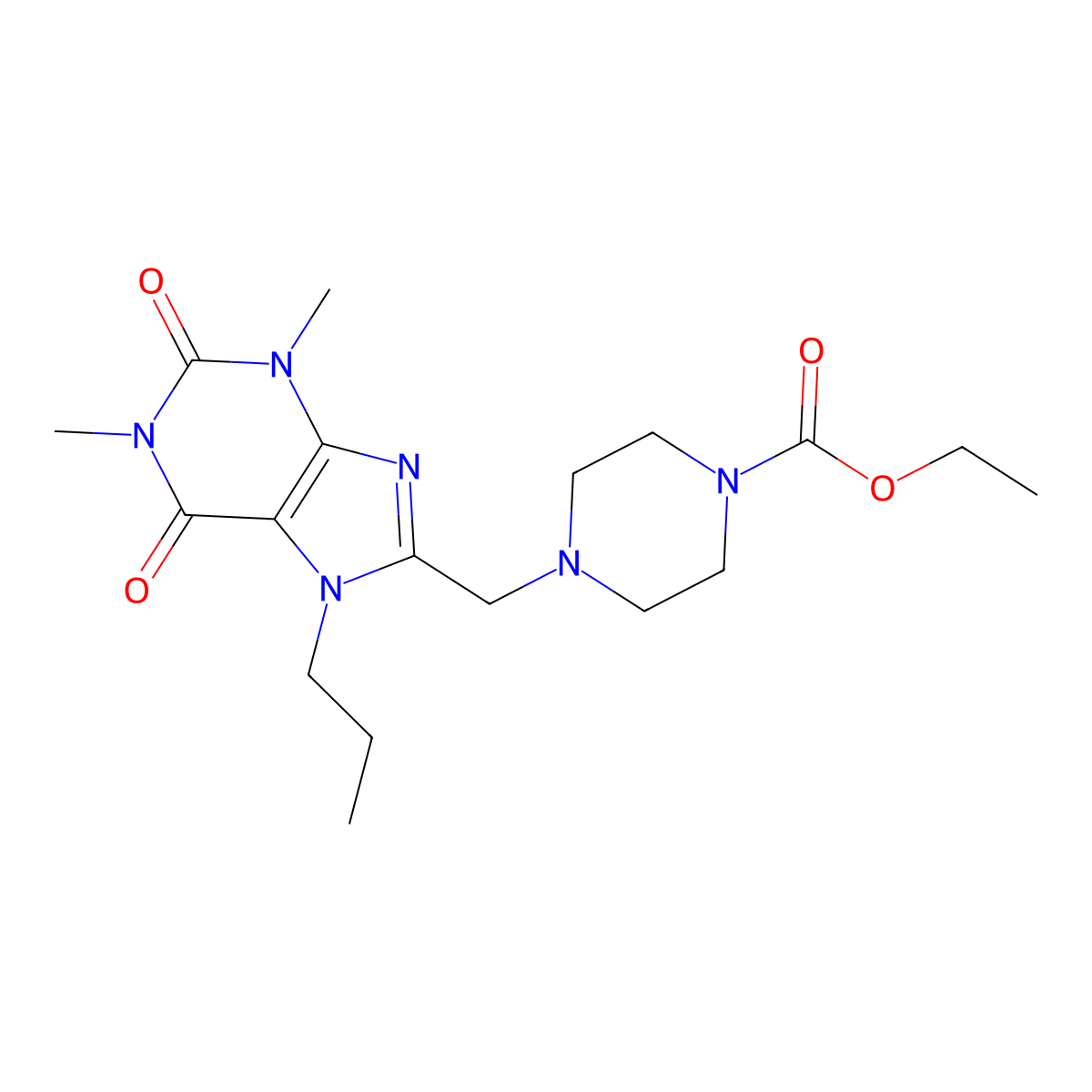 ethyl 4-[(1,3-dimethyl-2,6-dioxo-7-propyl-2,3,6,7-tetrahydro-1H-purin-8-yl)methyl]piperazine-1-carboxylate molecular structure, CAS 838885-82-8