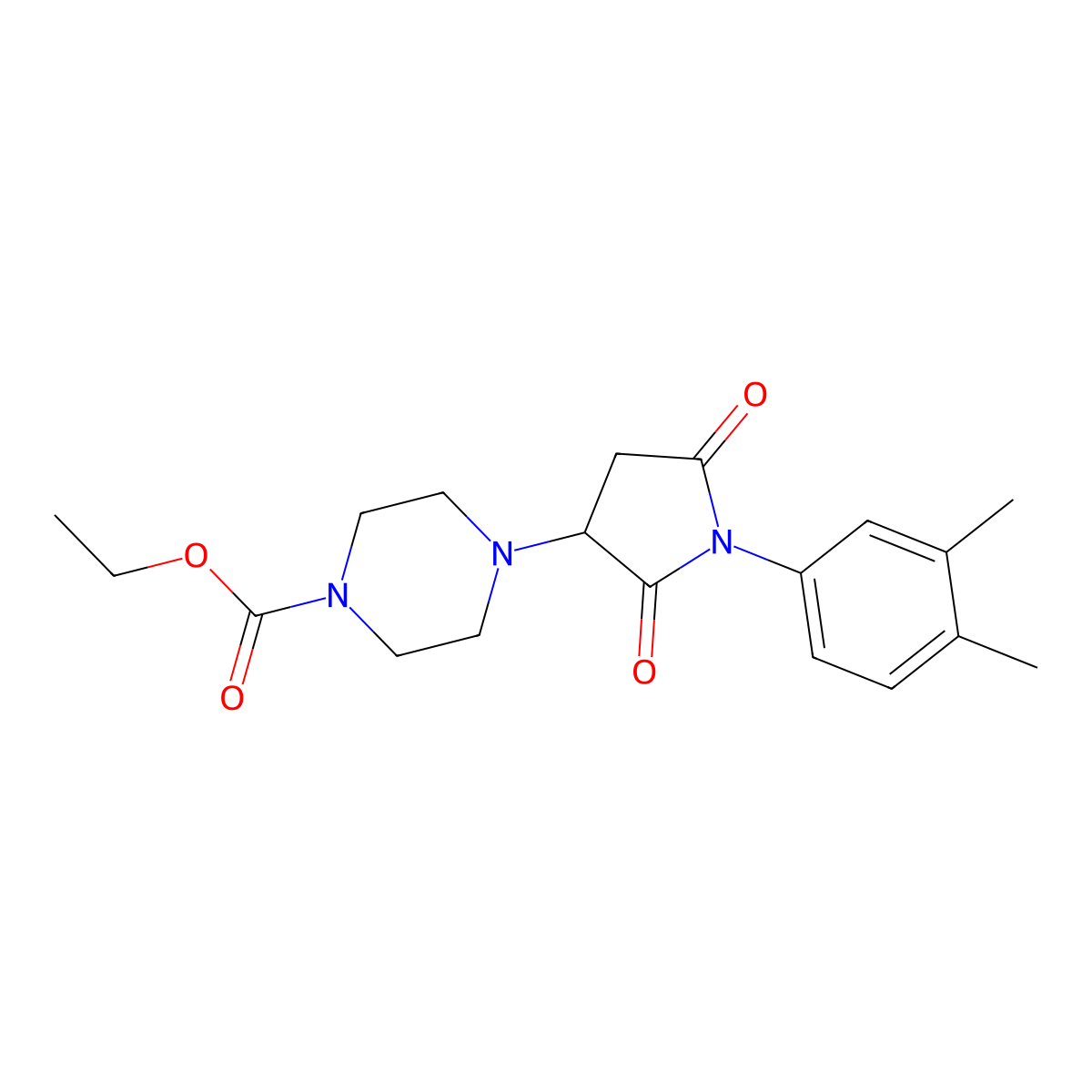 Ethyl 4-[1-(3,4-dimethylphenyl)-2,5-dioxopyrrolidin-3-yl]piperazine-1-carboxylate molecular structure, CAS 838885-96-4