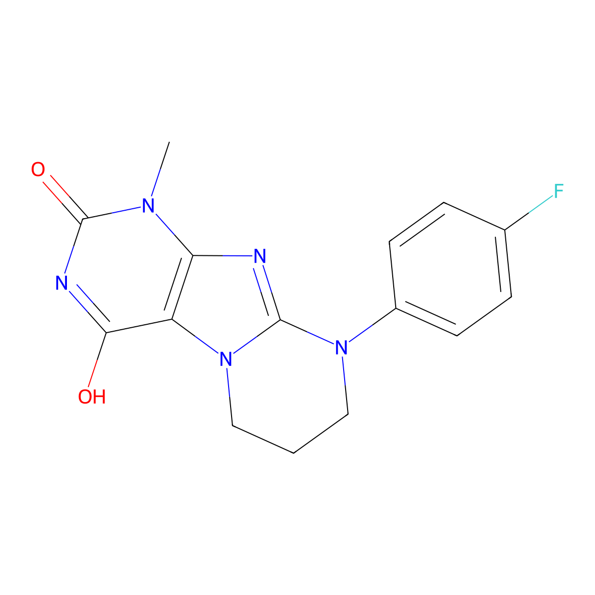 9-(4-fluorophenyl)-1-methyl-7,8-dihydro-6H-purino[7,8-a]pyrimidine-2,4-dione molecular structure, CAS 838886-02-5