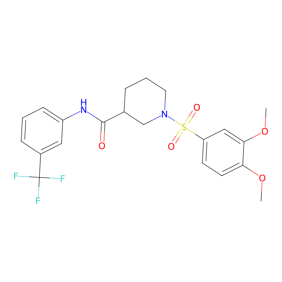 1-(3,4-dimethoxyphenyl)sulfonyl-N-[3-(trifluoromethyl)phenyl]piperidine-3-carboxamide molecular structure, CAS 838886-09-2
