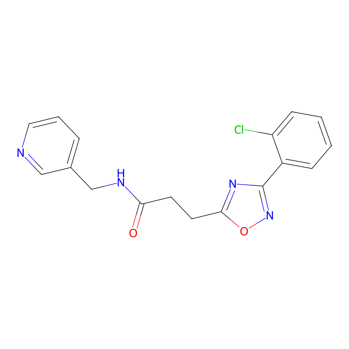 3-[3-(2-chlorophenyl)-1,2,4-oxadiazol-5-yl]-N-(pyridin-3-ylmethyl)propanamide molecular structure, CAS 838886-48-9