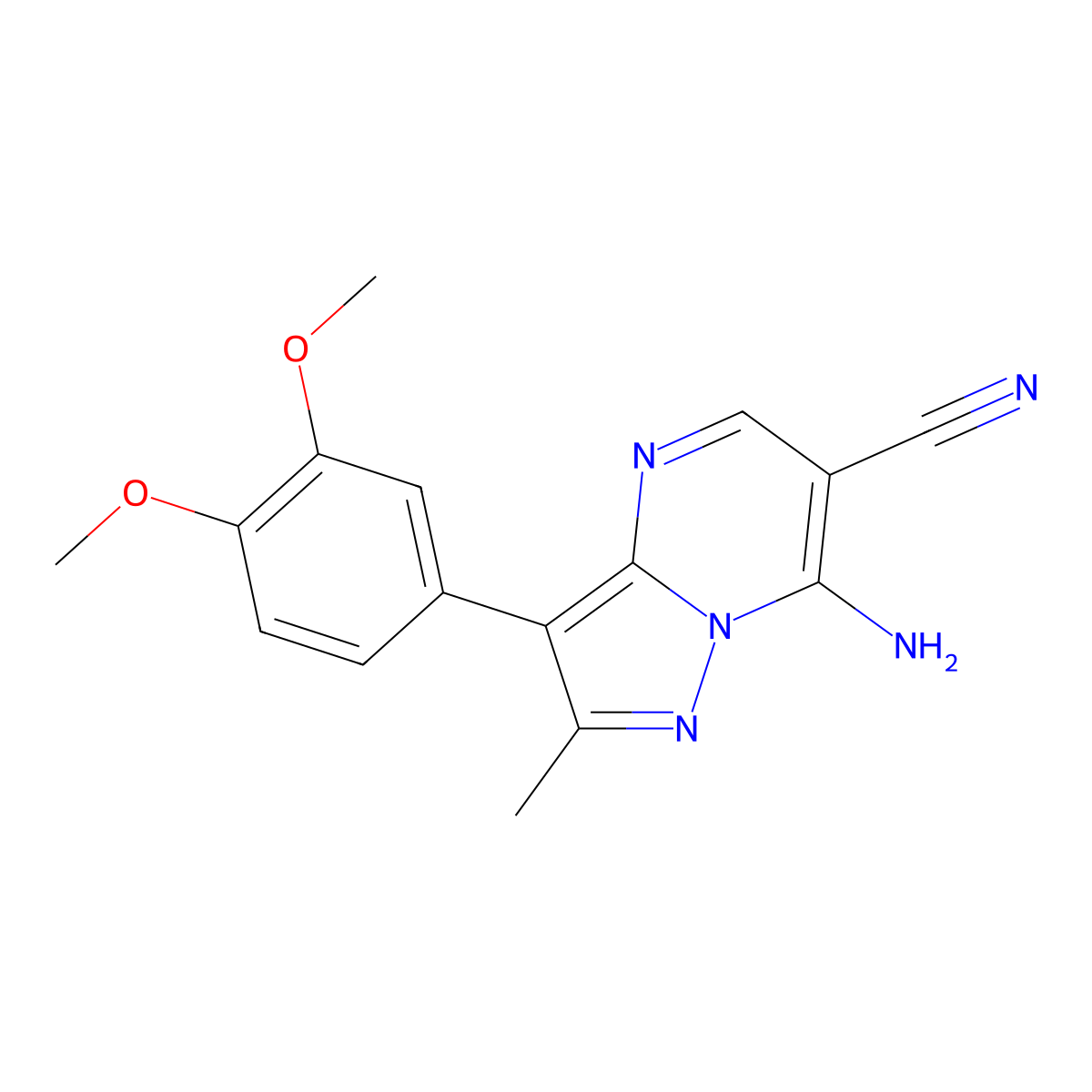 7-Amino-3-(3,4-dimethoxyphenyl)-2-methylpyrazolo[1,5-a]pyrimidine-6-carbonitrile molecular structure, CAS 838886-63-8