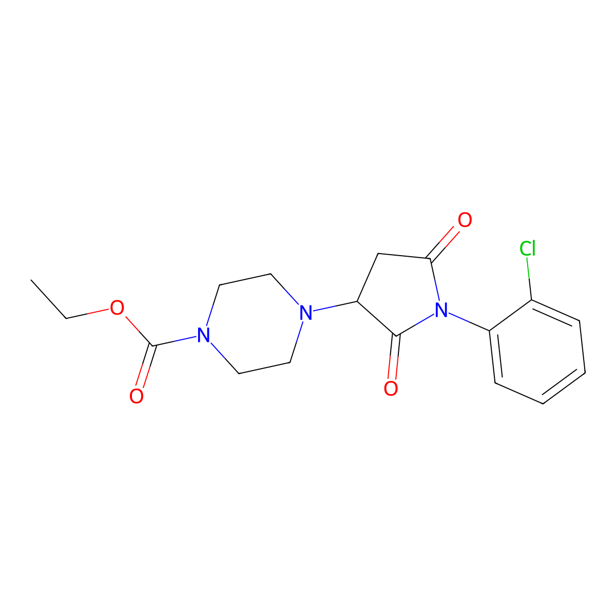 Ethyl 4-[1-(2-chlorophenyl)-2,5-dioxopyrrolidin-3-yl]piperazine-1-carboxylate molecular structure, CAS 838886-84-3