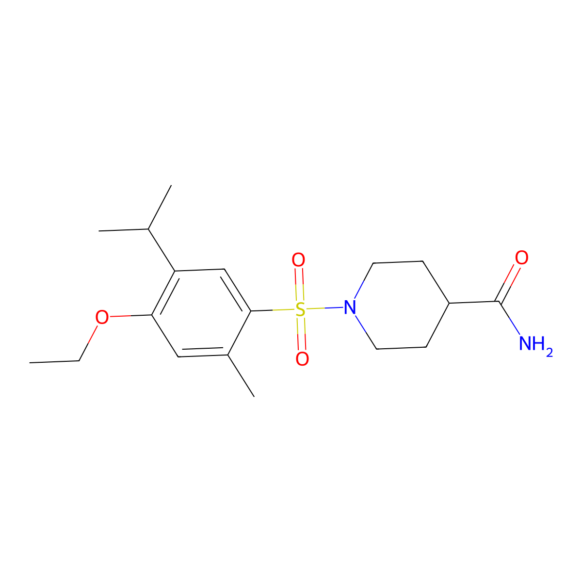 1-(4-Ethoxy-2-methyl-5-propan-2-ylphenyl)sulfonylpiperidine-4-carboxamide molecular structure, CAS 838887-29-9