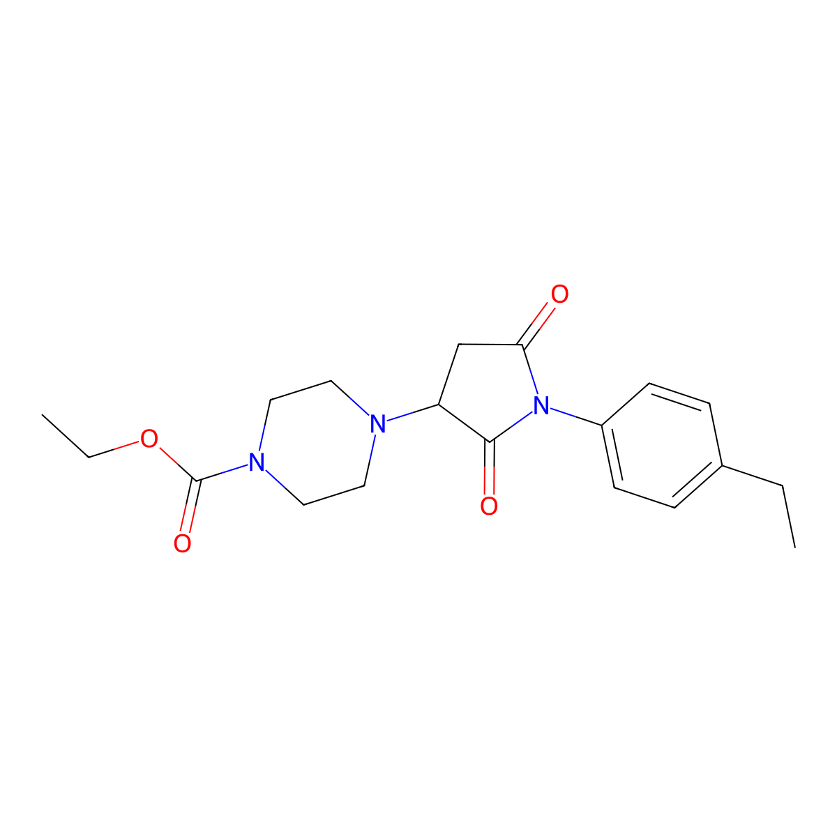 Ethyl 4-[1-(4-ethylphenyl)-2,5-dioxopyrrolidin-3-yl]piperazine-1-carboxylate molecular structure, CAS 838887-36-8