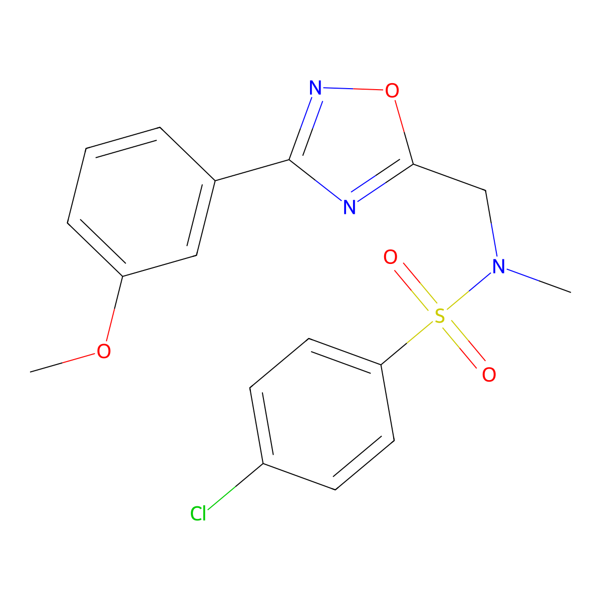 4-chloro-N-[[3-(3-methoxyphenyl)-1,2,4-oxadiazol-5-yl]methyl]-N-methylbenzenesulfonamide molecular structure, CAS 838887-40-4