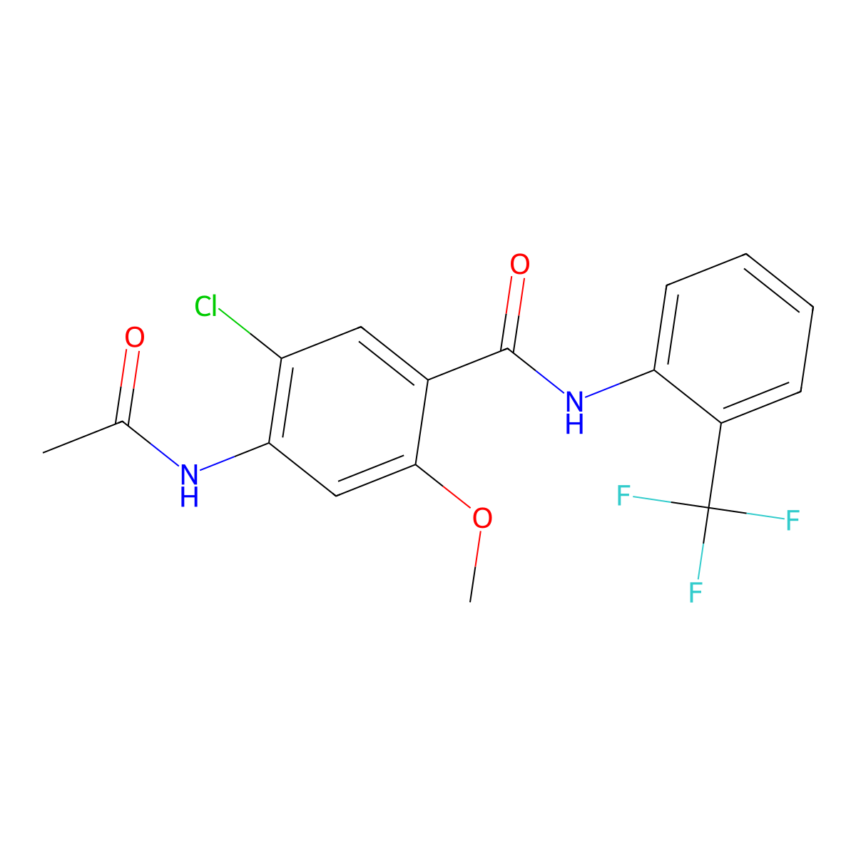 4-acetamido-5-chloro-2-methoxy-N-[2-(trifluoromethyl)phenyl]benzamide molecular structure, CAS 838887-43-7