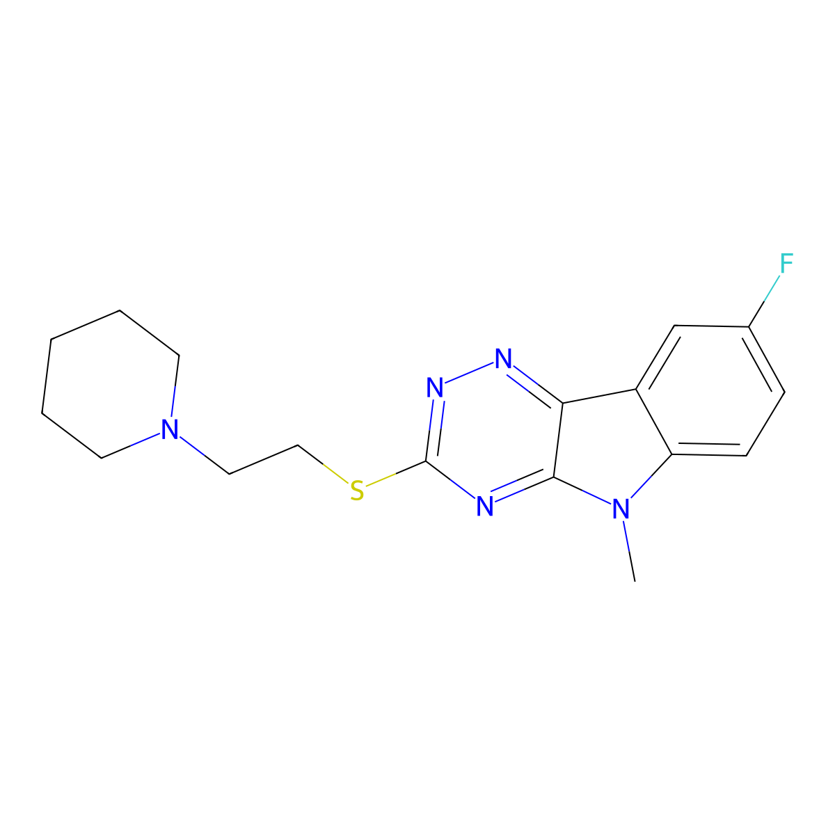 8-fluoro-5-methyl-3-{[2-(piperidin-1-yl)ethyl]sulfanyl}-5H-[1,2,4]triazino[5,6-b]indole molecular structure, CAS 838887-51-7