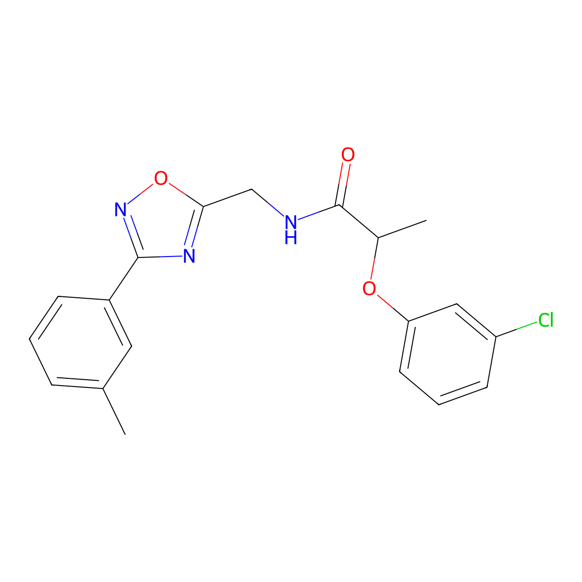 2-(3-chlorophenoxy)-N-{[3-(3-methylphenyl)-1,2,4-oxadiazol-5-yl]methyl}propanamide molecular structure, CAS 838887-71-1