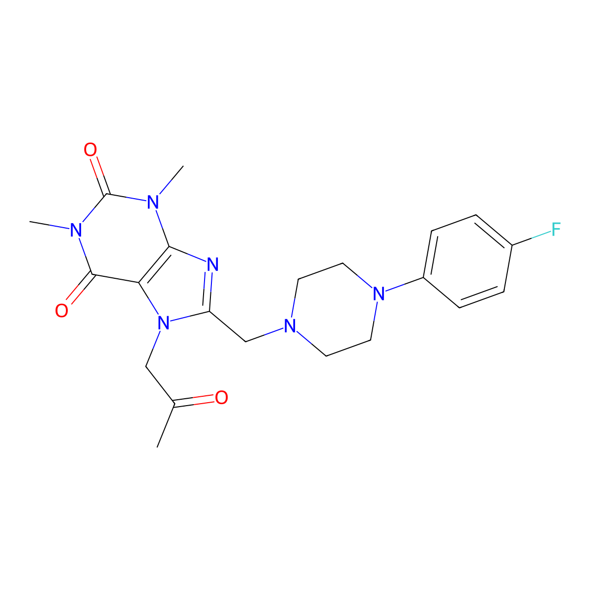 8-[[4-(4-Fluorophenyl)piperazin-1-yl]methyl]-1,3-dimethyl-7-(2-oxopropyl)purine-2,6-dione molecular structure, CAS 838887-81-3