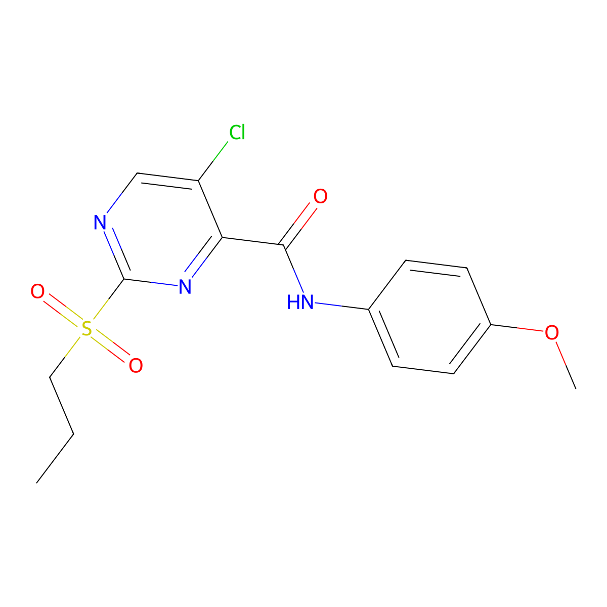 5-chloro-N-(4-methoxyphenyl)-2-propylsulfonylpyrimidine-4-carboxamide molecular structure, CAS 838888-06-5
