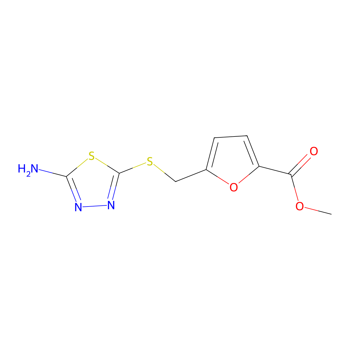 Methyl 5-[(5-amino-1,3,4-thiadiazol-2-yl)sulfanylmethyl]furan-2-carboxylate molecular structure, CAS 838888-59-8