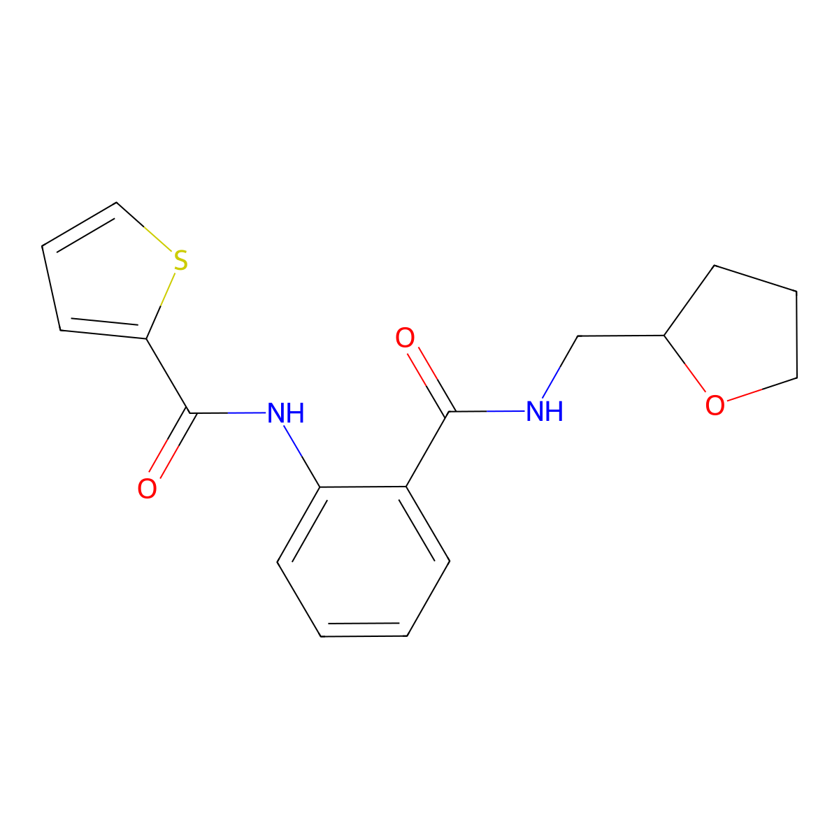 N-[2-(oxolan-2-ylmethylcarbamoyl)phenyl]thiophene-2-carboxamide molecular structure, CAS 838888-76-9