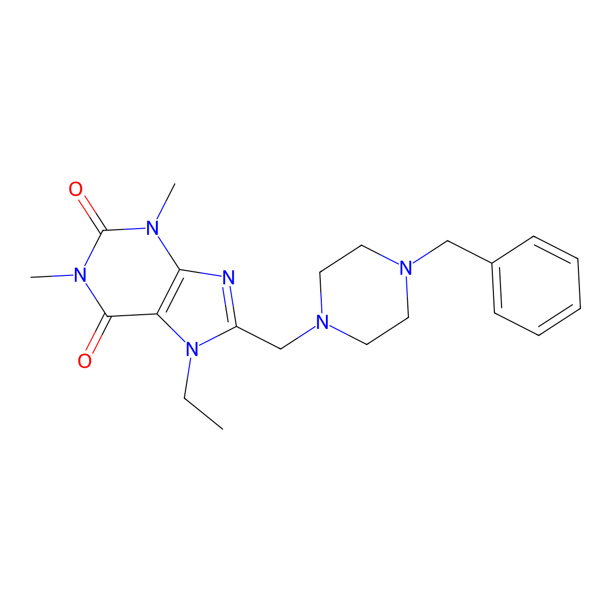 8-[(4-benzylpiperazin-1-yl)methyl]-7-ethyl-1,3-dimethyl-3,7-dihydro-1H-purine-2,6-dione molecular structure, CAS 838888-82-7