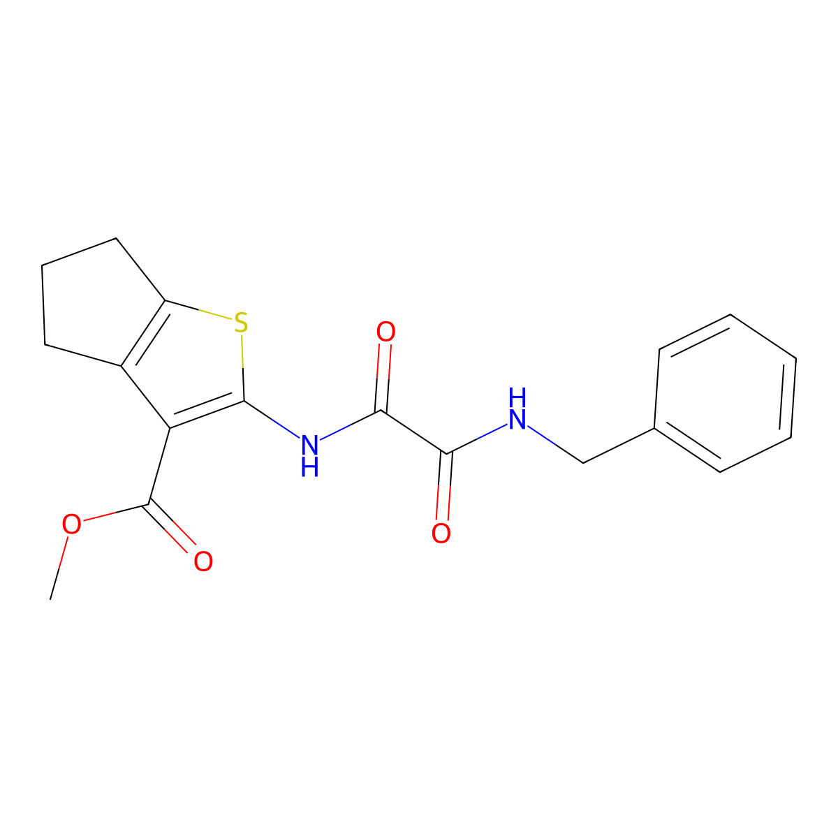 methyl 2-[[2-(benzylamino)-2-oxoacetyl]amino]-5,6-dihydro-4H-cyclopenta[b]thiophene-3-carboxylate molecular structure, CAS 838888-95-2