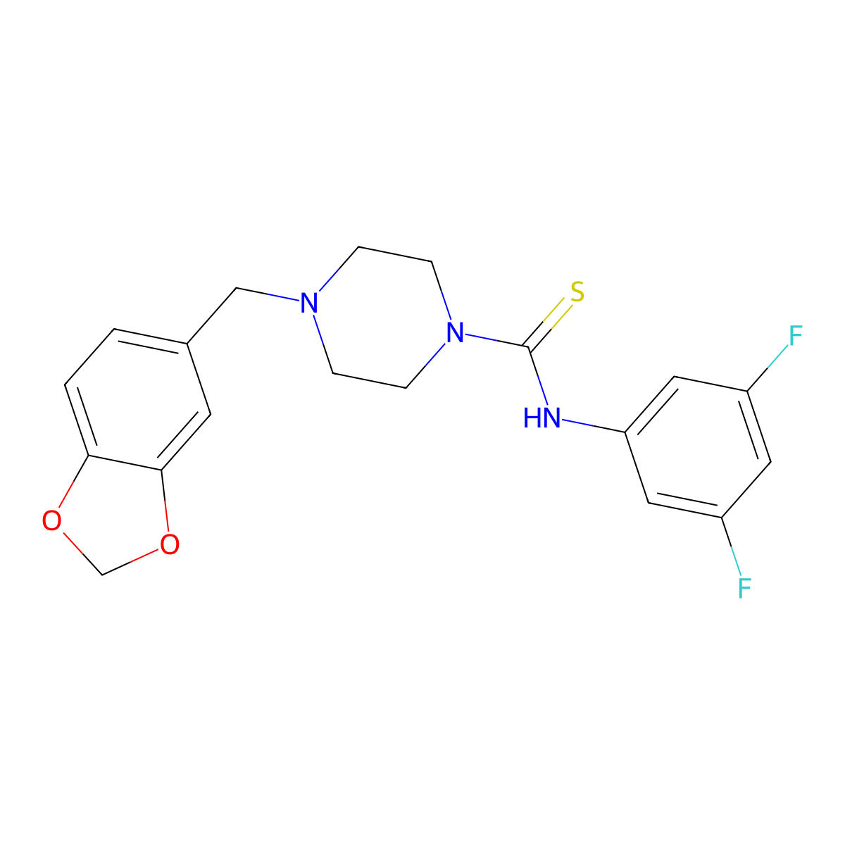 4-(1,3-benzodioxol-5-ylmethyl)-N-(3,5-difluorophenyl)piperazine-1-carbothioamide molecular structure, CAS 838889-06-8