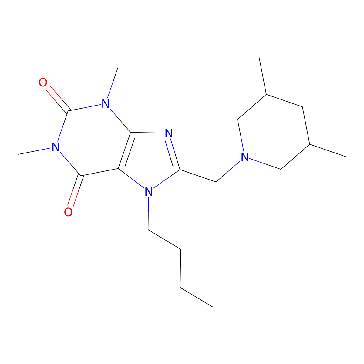 7-Butyl-8-[(3,5-dimethylpiperidin-1-yl)methyl]-1,3-dimethylpurine-2,6-dione molecular structure, CAS 838889-11-5