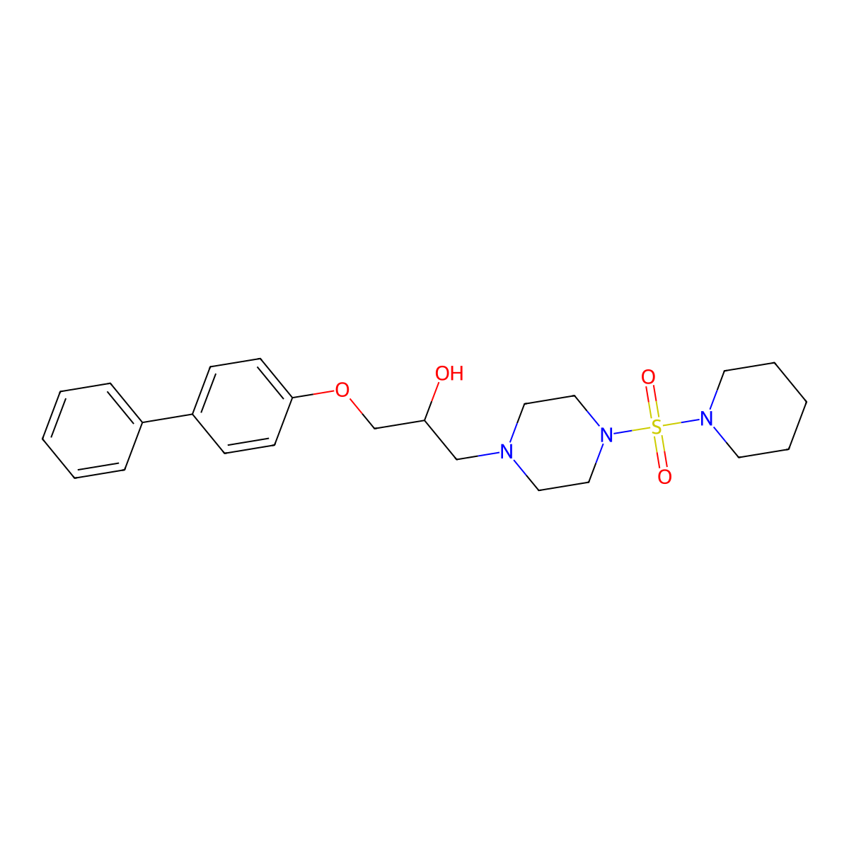 4-[2-Hydroxy-3-(4-phenylphenoxy)propyl]-1-(piperidylsulfonyl)piperazine molecular structure, CAS 838889-33-1