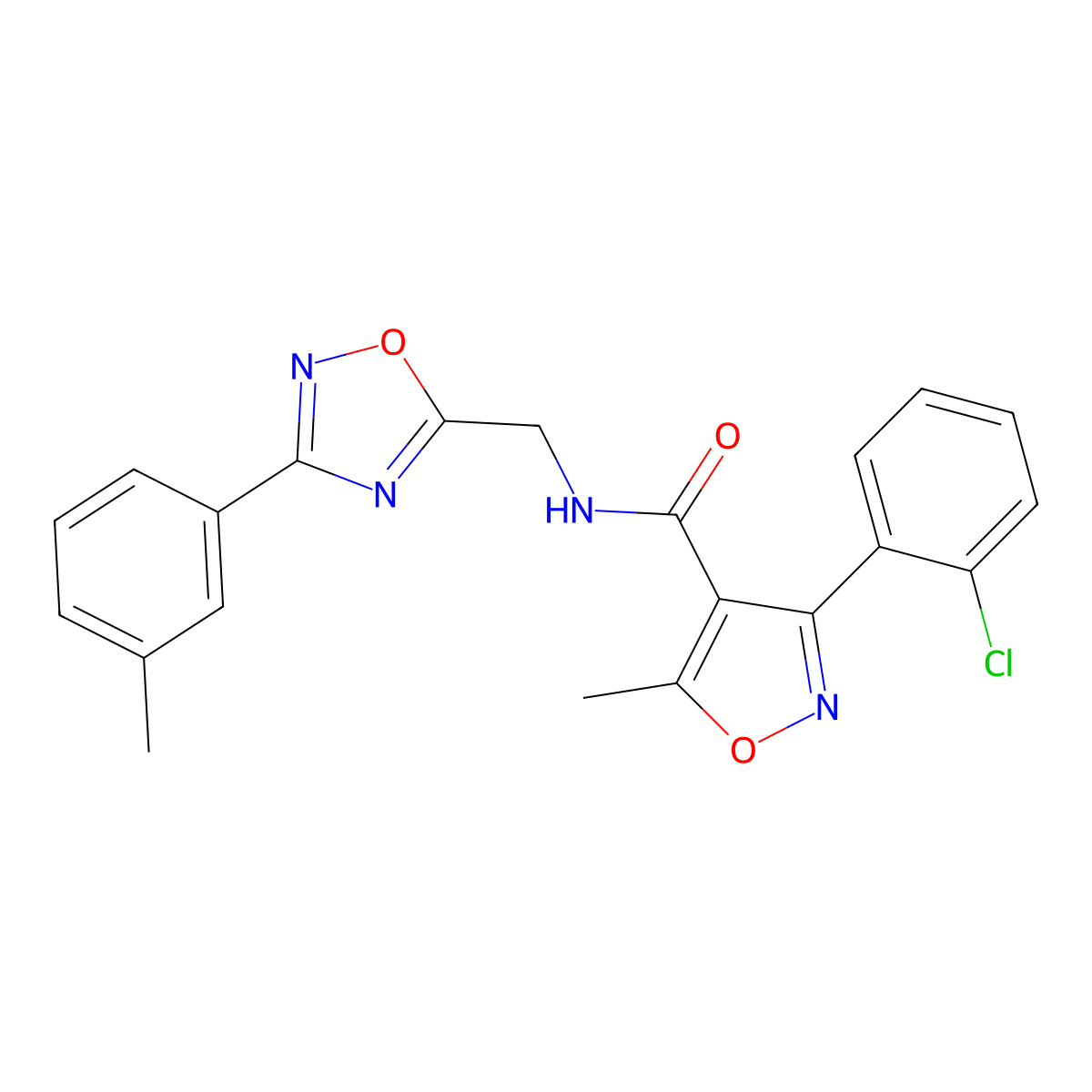 3-(2-chlorophenyl)-5-methyl-N-[[3-(3-methylphenyl)-1,2,4-oxadiazol-5-yl]methyl]-1,2-oxazole-4-carboxamide molecular structure, CAS 838889-79-5