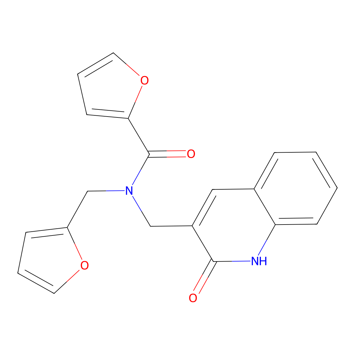 N-(furan-2-ylmethyl)-N-[(2-oxo-1H-quinolin-3-yl)methyl]furan-2-carboxamide molecular structure, CAS 838889-94-4