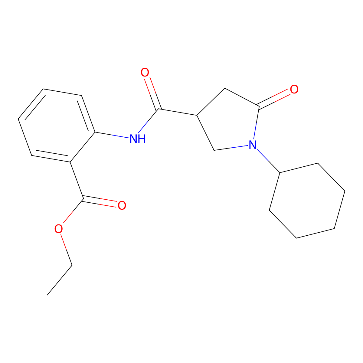 Ethyl 2-[(1-cyclohexyl-5-oxopyrrolidin-3-yl)carbonylamino]benzoate molecular structure, CAS 838889-98-8