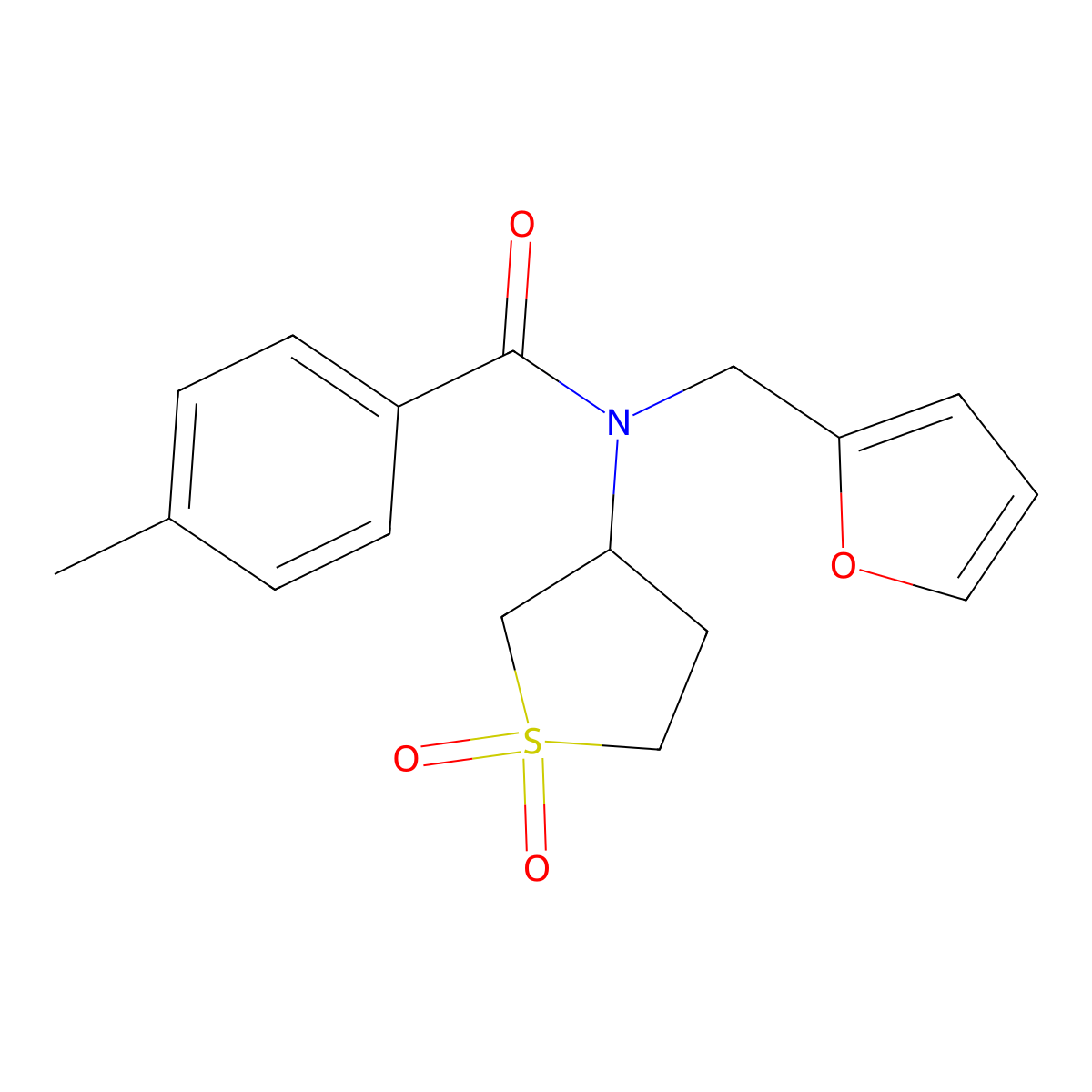 N-(1,1-dioxidotetrahydrothiophen-3-yl)-N-(furan-2-ylmethyl)-4-methylbenzamide molecular structure, CAS 838890-27-0
