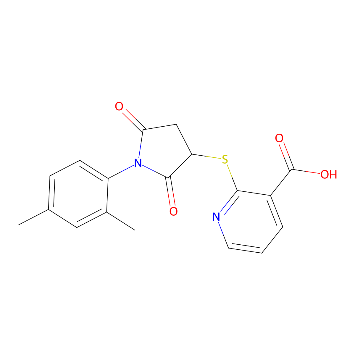 2-((1-(2,4-Dimethylphenyl)-2,5-dioxopyrrolidin-3-yl)thio)nicotinic acid molecular structure, CAS 838890-47-4