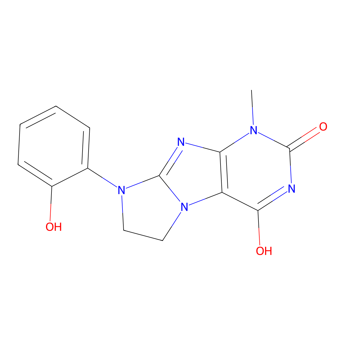 8-(2-Hydroxyphenyl)-1-methyl-1,3,5-trihydroimidazolidino[1,2-h]purine-2,4-dion e molecular structure, CAS 838890-52-1