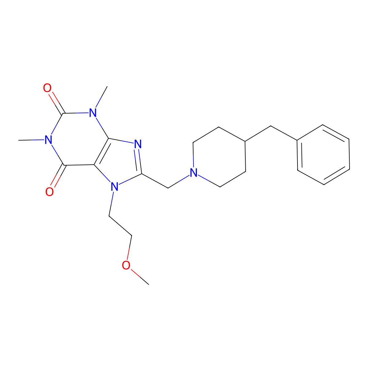 8-[(4-Benzylpiperidin-1-yl)methyl]-7-(2-methoxyethyl)-1,3-dimethylpurine-2,6-dione molecular structure, CAS 838890-53-2