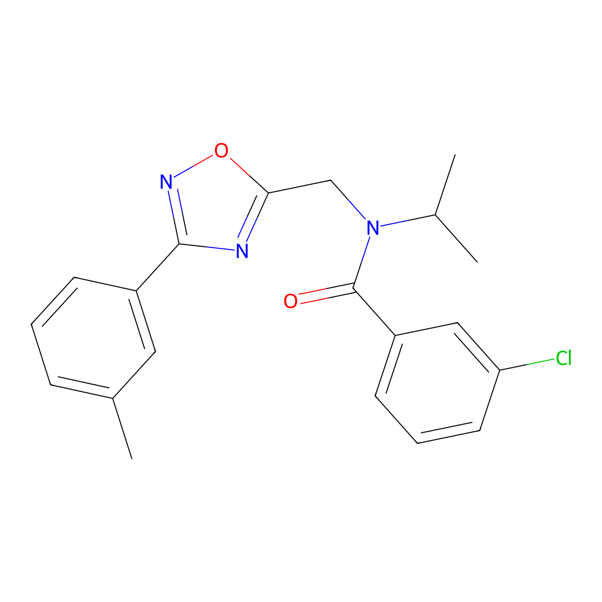 3-chloro-N-[[3-(3-methylphenyl)-1,2,4-oxadiazol-5-yl]methyl]-N-propan-2-ylbenzamide molecular structure, CAS 838890-58-7