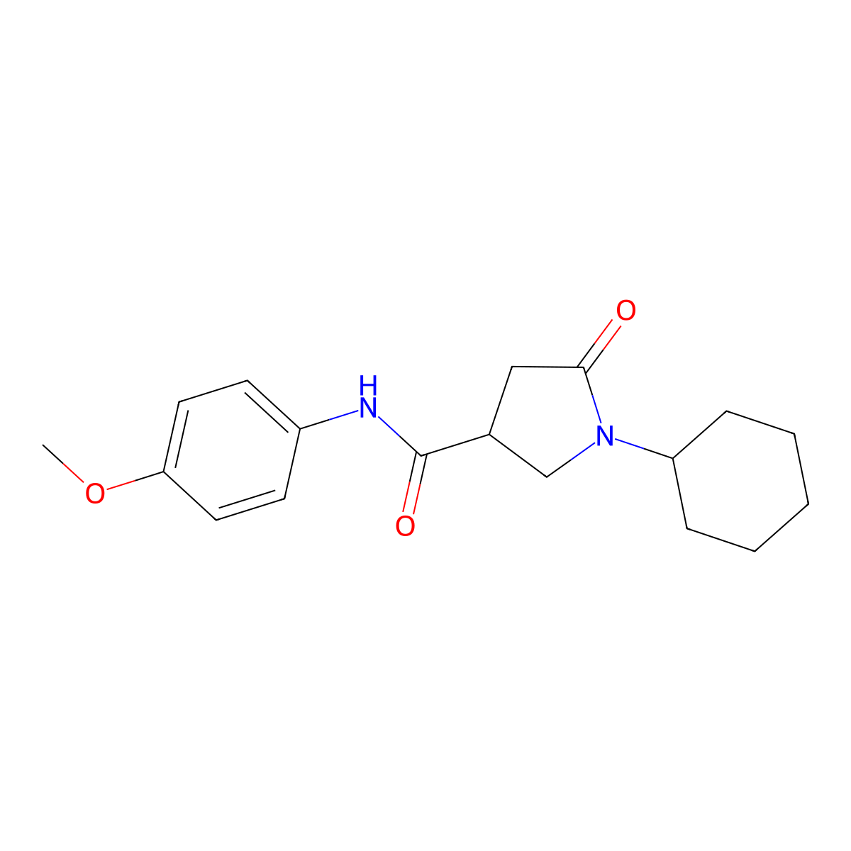 1-cyclohexyl-N-(4-methoxyphenyl)-5-oxopyrrolidine-3-carboxamide molecular structure, CAS 838890-64-5