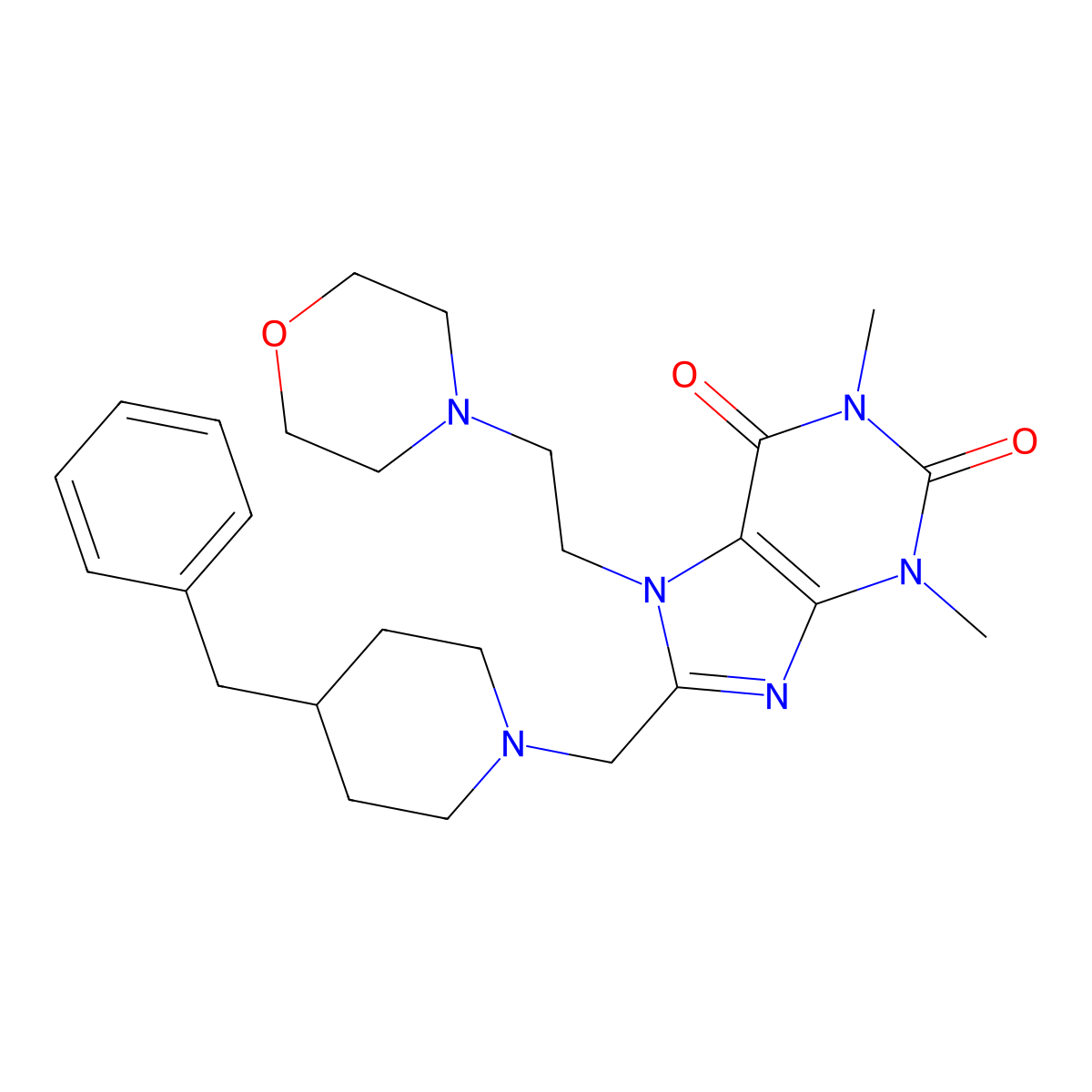 8-((4-benzylpiperidin-1-yl)methyl)-1,3-dimethyl-7-(2-morpholinoethyl)-1H-purine-2,6(3H,7H)-dione molecular structure, CAS 838890-68-9