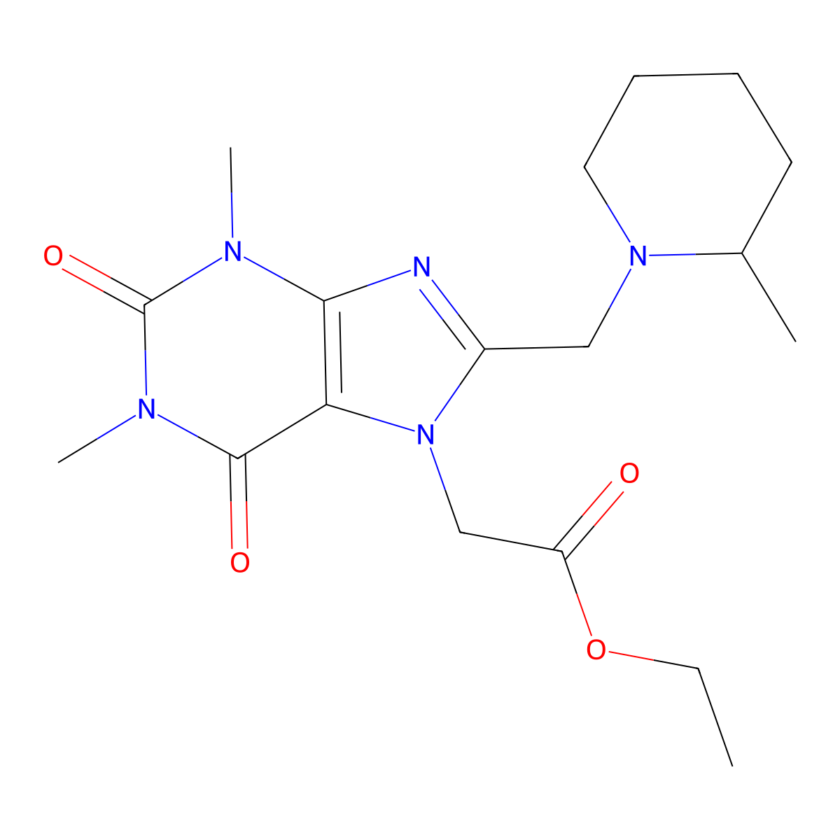 ethyl {1,3-dimethyl-8-[(2-methylpiperidin-1-yl)methyl]-2,6-dioxo-1,2,3,6-tetrahydro-7H-purin-7-yl}acetate molecular structure, CAS 838890-85-0