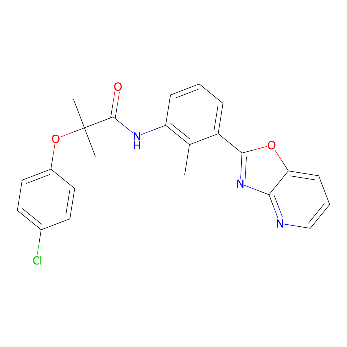 2-(4-chlorophenoxy)-2-methyl-N-[2-methyl-3-([1,3]oxazolo[4,5-b]pyridin-2-yl)phenyl]propanamide molecular structure, CAS 838891-39-7
