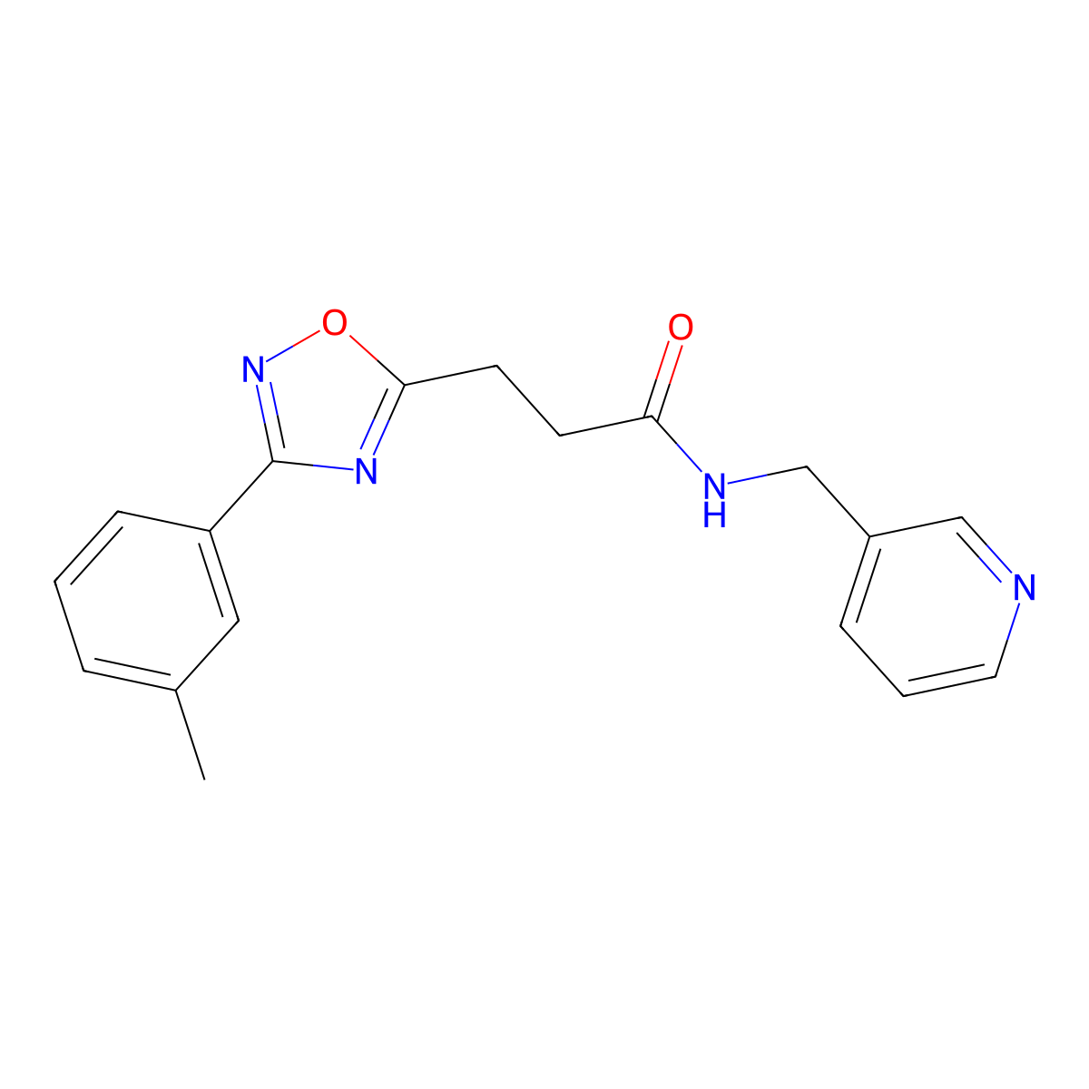 3-[3-(3-methylphenyl)-1,2,4-oxadiazol-5-yl]-N-(pyridin-3-ylmethyl)propanamide molecular structure, CAS 838891-70-6