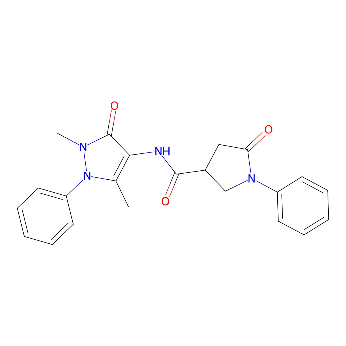 N-(2,5-dimethyl-3-oxo-1-phenyl-2,3-dihydro-1H-pyrazol-4-yl)-5-oxo-1-phenylpyrrolidine-3-carboxamide molecular structure, CAS 838891-91-1