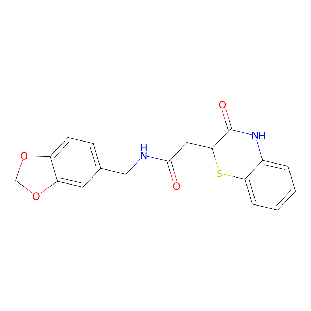 N-(1,3-benzodioxol-5-ylmethyl)-2-(3-oxo-4H-1,4-benzothiazin-2-yl)acetamide molecular structure, CAS 838893-21-3