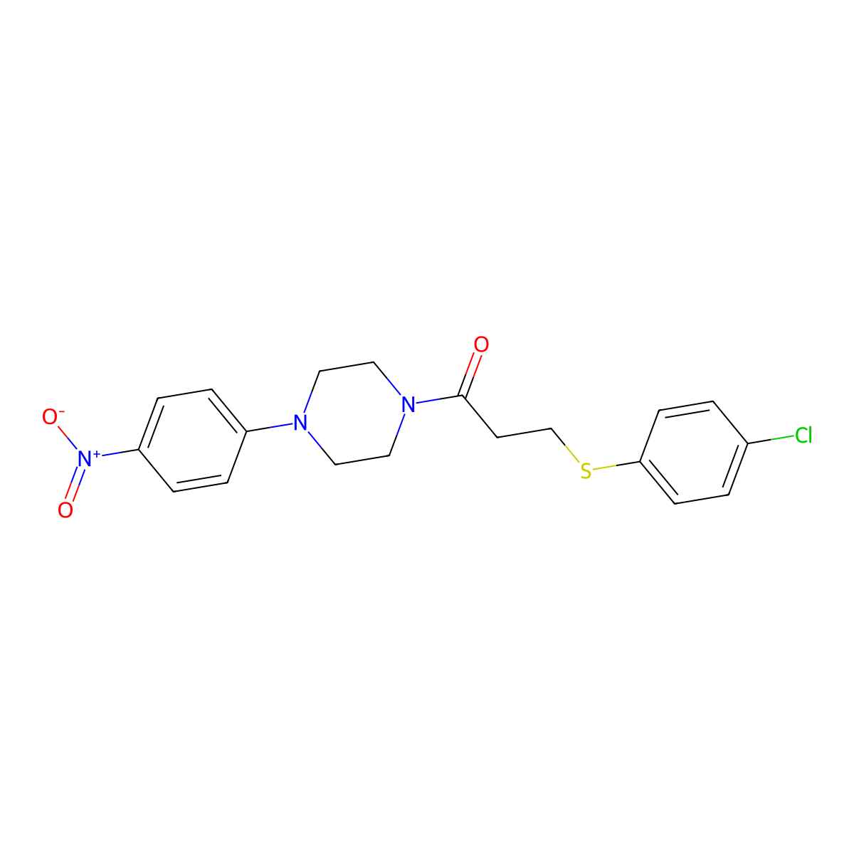 3-(4-Chlorophenyl)sulfanyl-1-[4-(4-nitrophenyl)piperazin-1-yl]propan-1-one molecular structure, CAS 838893-38-2