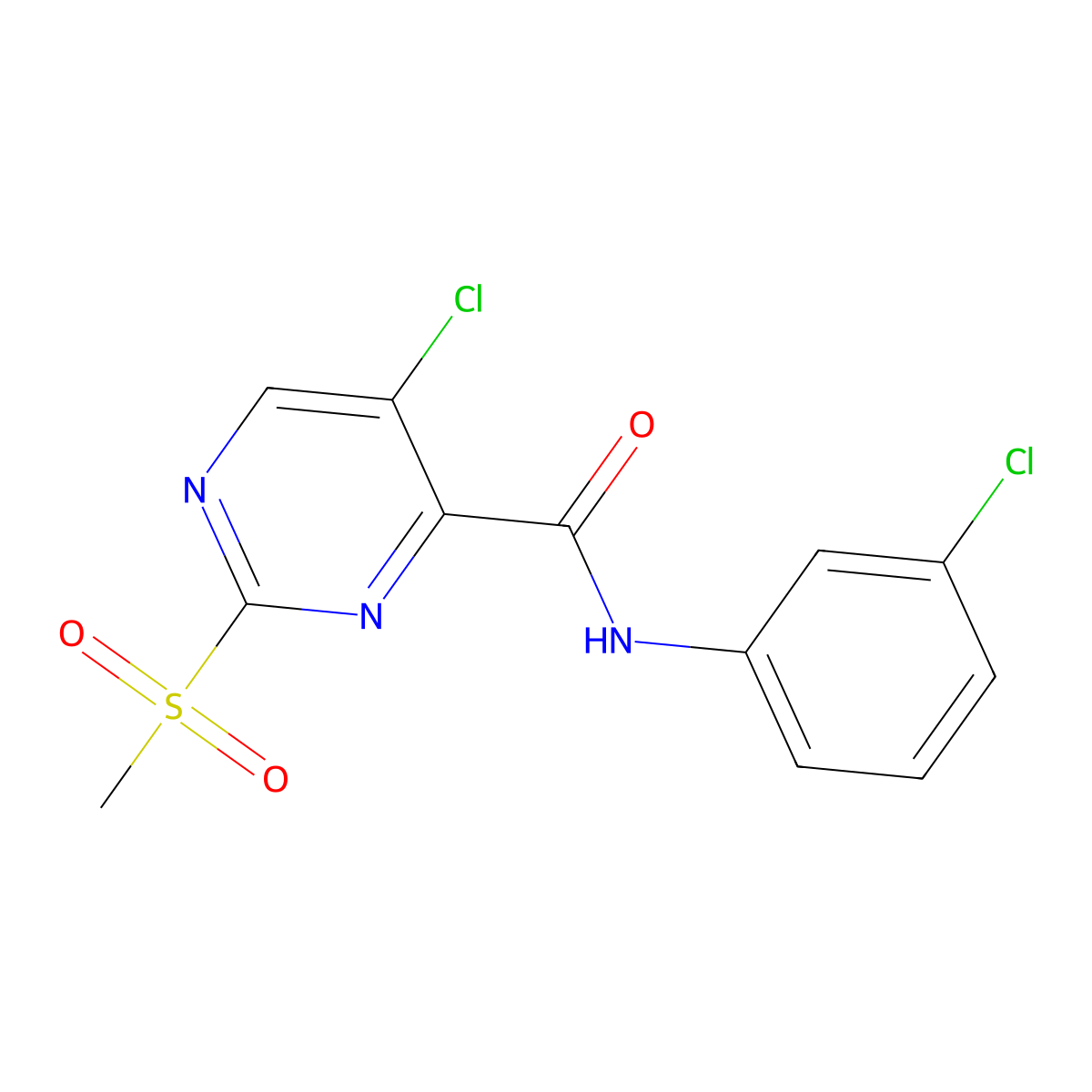 5-chloro-N-(3-chlorophenyl)-2-(methylsulfonyl)pyrimidine-4-carboxamide molecular structure, CAS 838893-76-8