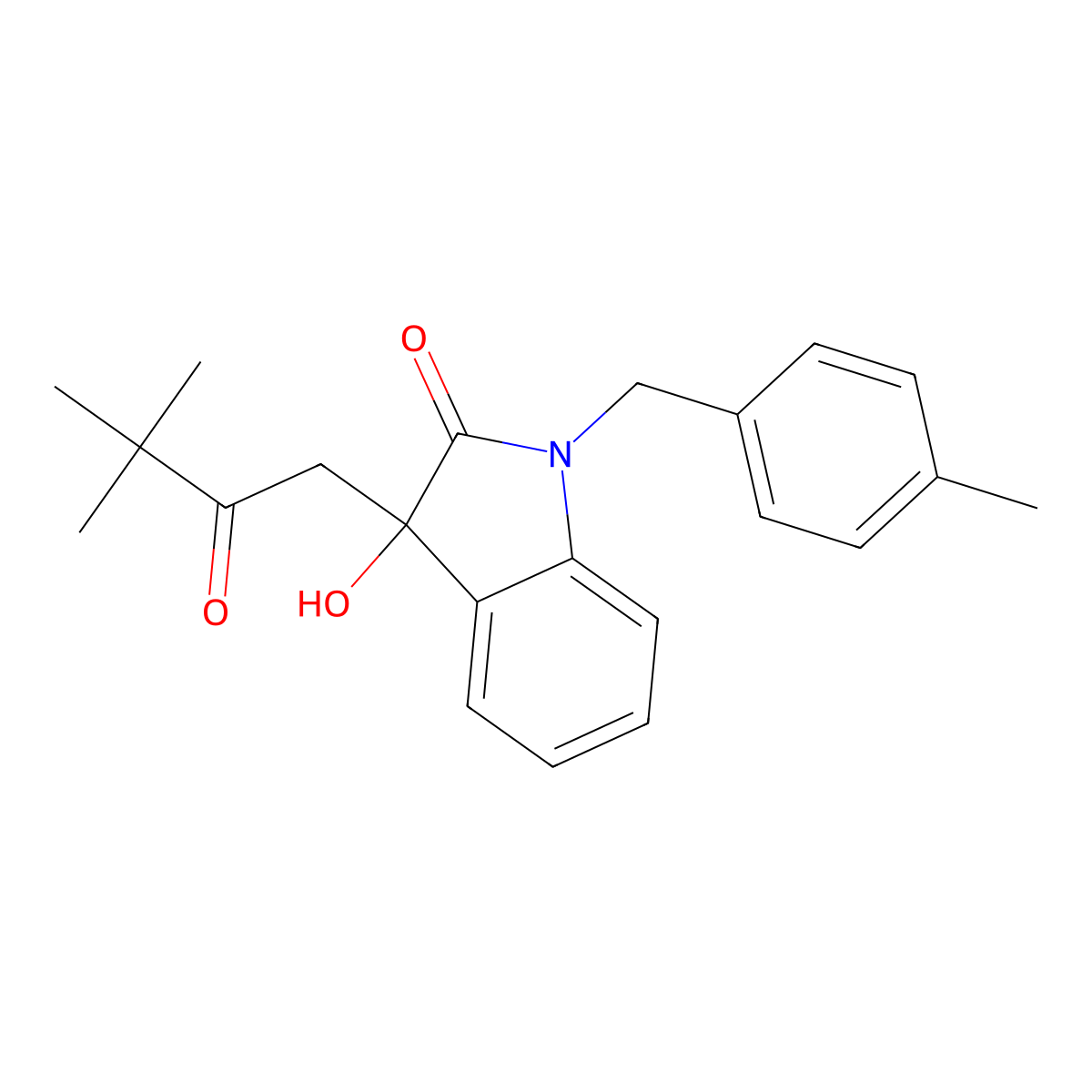 3-(3,3-dimethyl-2-oxobutyl)-3-hydroxy-1-(4-methylbenzyl)-1,3-dihydro-2H-indol-2-one molecular structure, CAS 838893-86-0