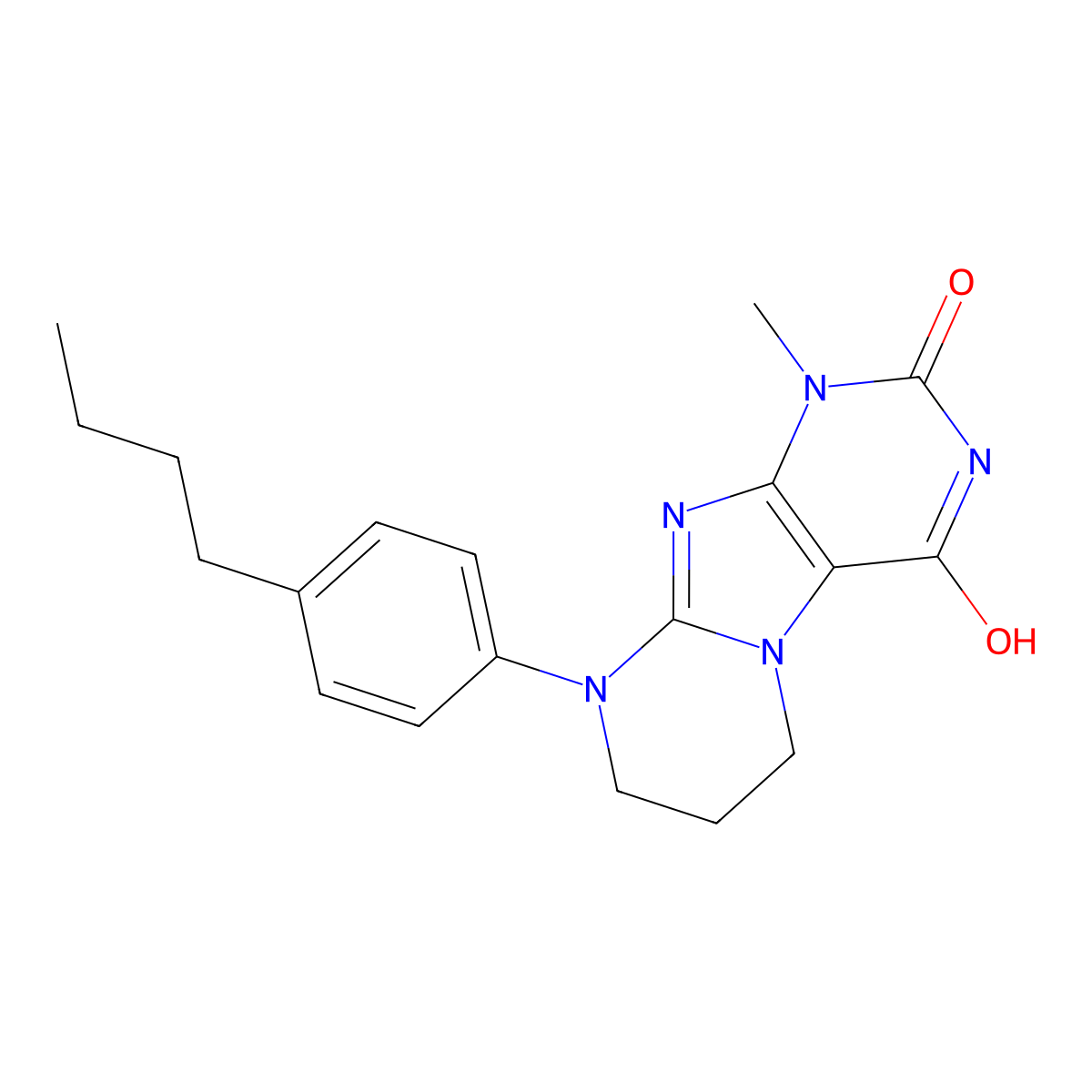 9-(4-butylphenyl)-1-methyl-1,3,5-trihydro-6H,7H,8H-1,3-diazaperhydroino[1,2-h] purine-2,4-dione molecular structure, CAS 838894-06-7