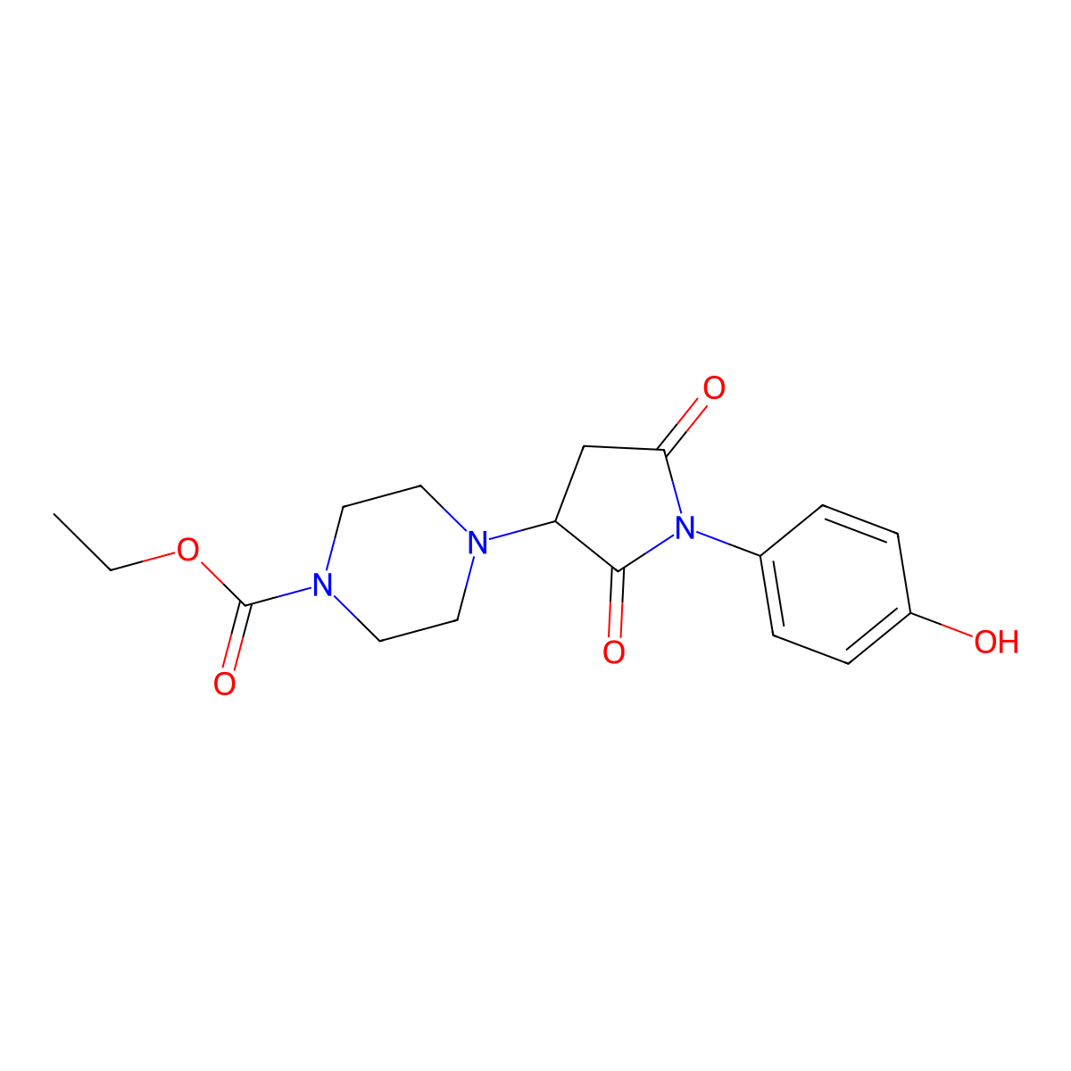 Ethyl 4-[1-(4-hydroxyphenyl)-2,5-dioxopyrrolidin-3-yl]piperazine-1-carboxylate molecular structure, CAS 838894-20-5