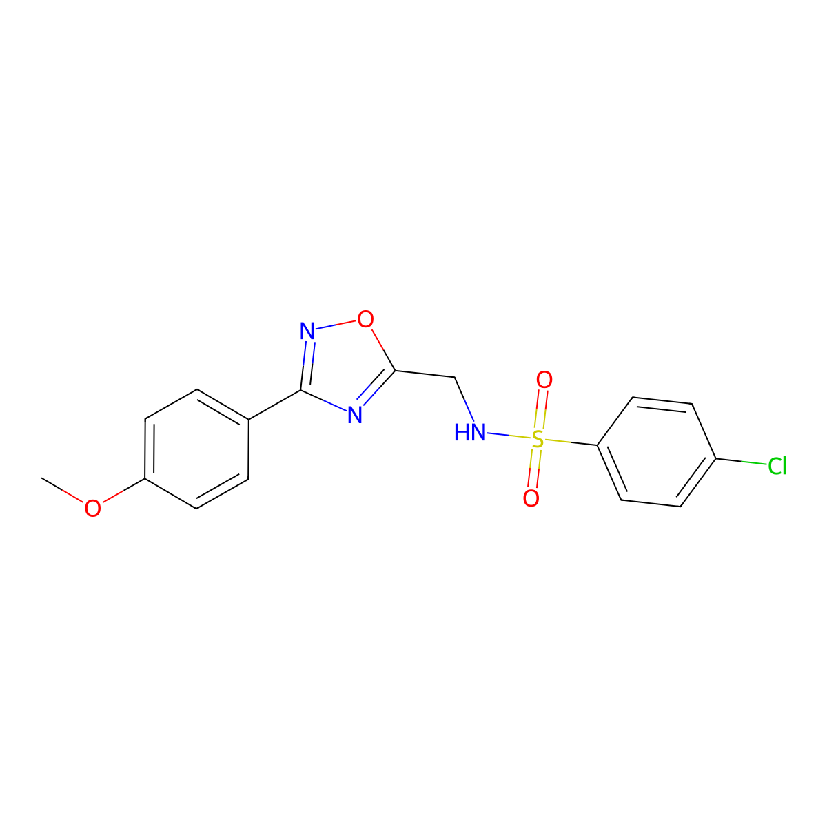 4-chloro-N-[[3-(4-methoxyphenyl)-1,2,4-oxadiazol-5-yl]methyl]benzenesulfonamide molecular structure, CAS 838894-30-7