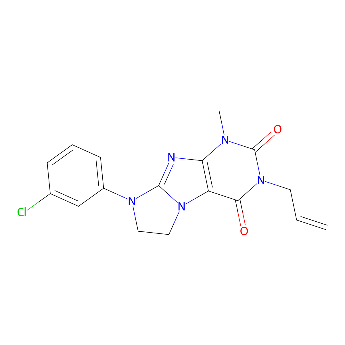 6-(3-Chlorophenyl)-4-methyl-2-prop-2-enyl-7,8-dihydropurino[7,8-a]imidazole-1,3-dione molecular structure, CAS 838894-50-1