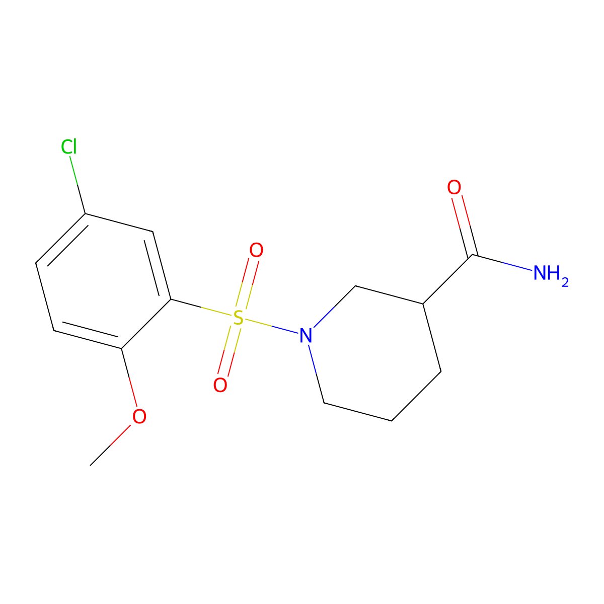 1-(5-Chloro-2-methoxyphenyl)sulfonylpiperidine-3-carboxamide molecular structure, CAS 838895-07-1