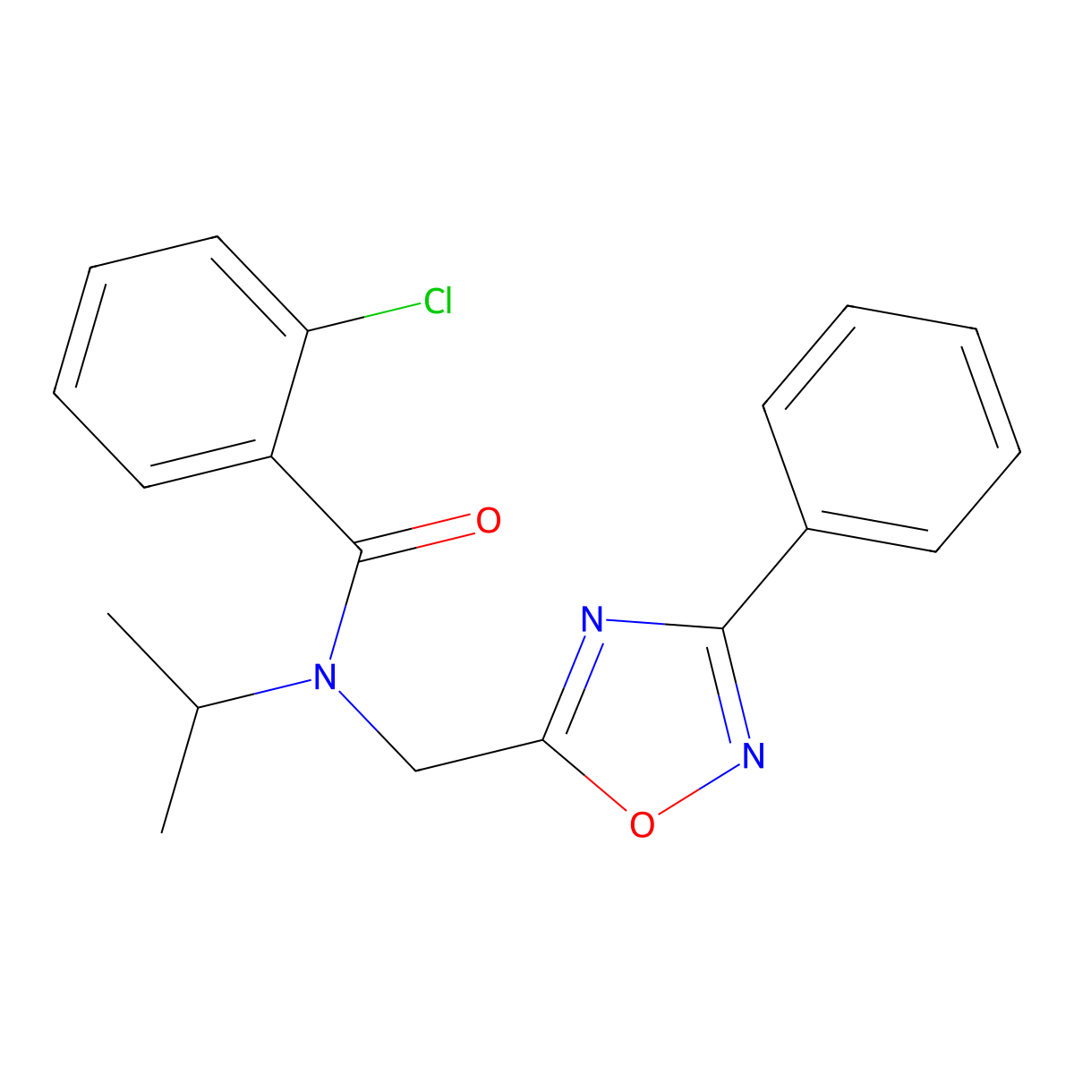 2-chloro-N-[(3-phenyl-1,2,4-oxadiazol-5-yl)methyl]-N-(propan-2-yl)benzamide molecular structure, CAS 838895-33-3